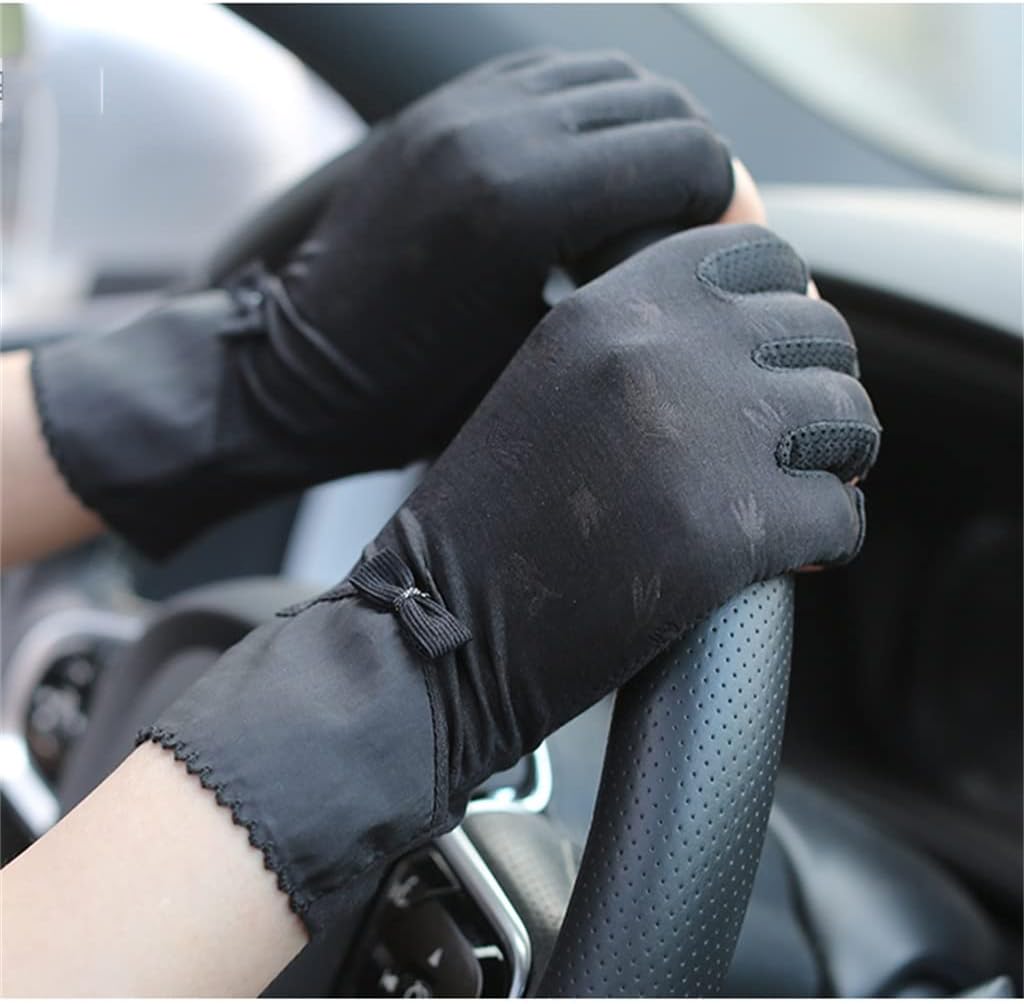 Lace Ice Silk Driving Half-Finger Gloves Women's Cycling Fingerless Thin Breathable(D)