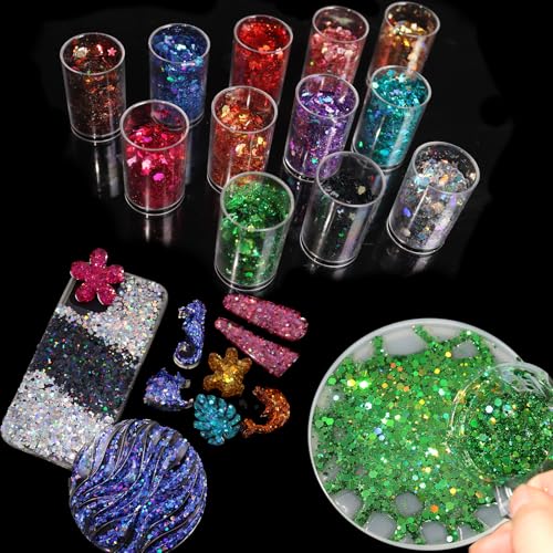 Matio Holographic Chunky Glitter,12 Colors Assorted Craft Glitter Mixed 3mm Stars Glitter Shape Fine Glitter Powder,Bulk Chunky Nail Glitter Flake Sequin for Resin,Body Nail Art,Slime Tumbler Festival - Thumbnail 7