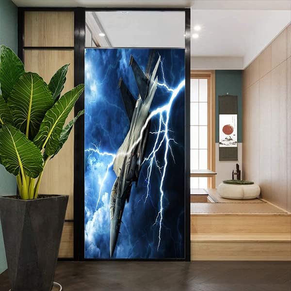 Cool Fighter Airplane Decorative Window Film Modern Kids Bedroom Decor Fighter Lightning Printdining Room Window Film,Dorm Room Glass Film 23.6Wx78.7L-Inch X1Pcs