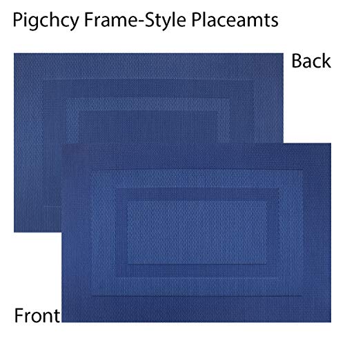 Pigchcy Placemats,Washable Woven Vinyl Placemats For Dining Table,Easy To Clean Plastic Placemats Set Of 6(18 X12 Inch, Navy Blue) #TOP2
