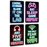 Drsoum Video Gamer Room Decor for Boys Gaming Wall Decor Neon Gaming Room Metal Sign 12 x 8 Inch Set of 4 - Gamer Wall Decor Teenage Boy Room Decor