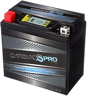 Chrome Pro YTX14-BS iGel Maintenance Free Replacement Battery with Digital Display for ATV, Motorcycle, Scooter, Snowmobile, and UTV: 12 Volts, 1.4 Amps, 12Ah, Nut and Bolt (T3) Terminal