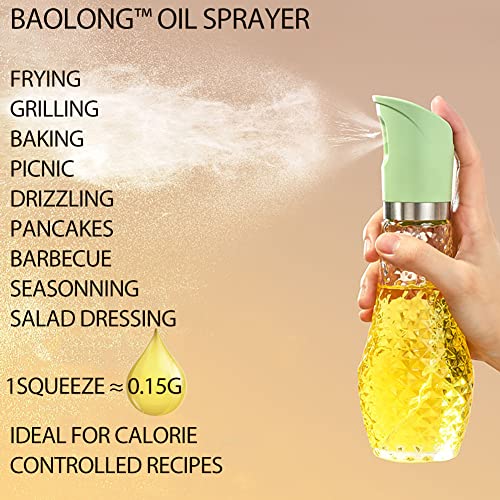 Baolong Oil Sprayer For Cooking Olive Oil Sprayer Mister For Air Fryer Oil Spray Spritzer Oil Dispensing Glass Bottle Kitchen Gadgets For Bbq,Salad,Baking,Grill 260Ml (Green #TOP5