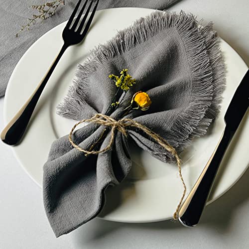 Dololoo Servilletas de tela hechas a mano con flecos, 18 x 18 pulgadas, juego de 6 servilletas de lino y algodón, versátiles, hechas a mano, cuadradas, rústicas, para cenas, bodas y fiestas, color