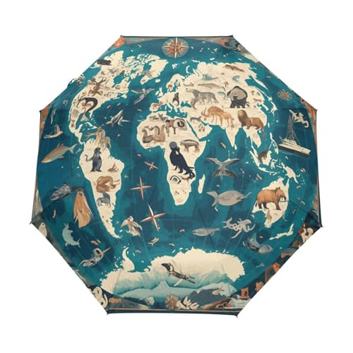 European Style Animal World Map Umbrella Automatic Folding Men Women Travel Umbrellas Auto Open Close Sun Blocking Windproof