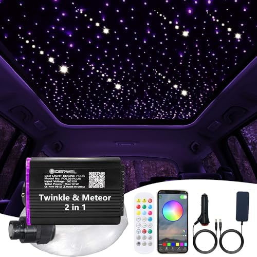 Meteor+Twinkle 2 in 1 Fiber Optic Light,APP Control Music Activated Starlight Headliner Kit with 498pcs 9.8ft Mixed Fiber Optic Cable,RGBW LED Engine and Remote for Car/Home Star Ceiling Lighting