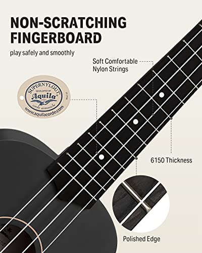 Image of Donner Soprano Ukulele for Beginner 21 Inch Matte Ukulele Beginner Kit with Bag Strap Tuner Strings Picks Cloth, Free Online Lessons, Holiday Christmas & Birthday Gift (Black)