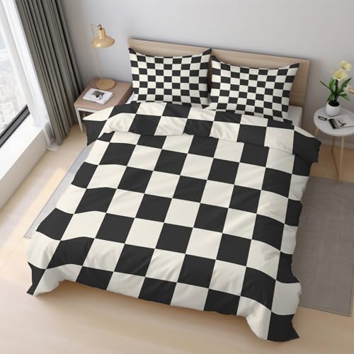 Generisch Schachbrett Bettwäsche 135x200 cm, Bettbezug Schwarz Weiß...