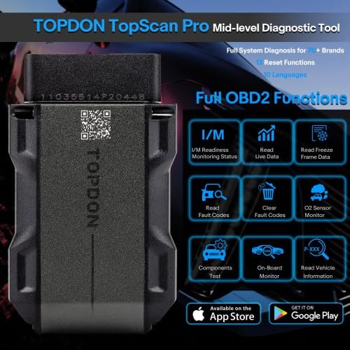 TopScan PRO narzędzie diagnostyczne średniego poziomu 13 funkcji resetowania, gotowość I/M, kodowanie wtryskiwacza, resetowanie ciśnienia w oponach, inicjalizacja szyberdachu