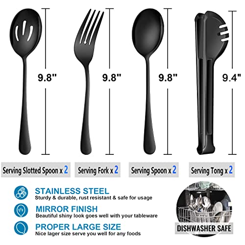 Homikit 8-Piece Stainless Steel Large Serving Spoons, Slotted Serving Spoons, Serving Forks, Serving Tongs, Black Metal Catering Banquet Buffet Party Serving Utensils, Mirror Polished, Dishwasher Safe #TOP1