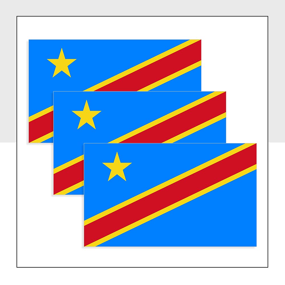 Congo Flags Car Stickers Pack of 3 (100 x 60 mm) COD Labels for Bike Van Helmet Packwith® #P1172
