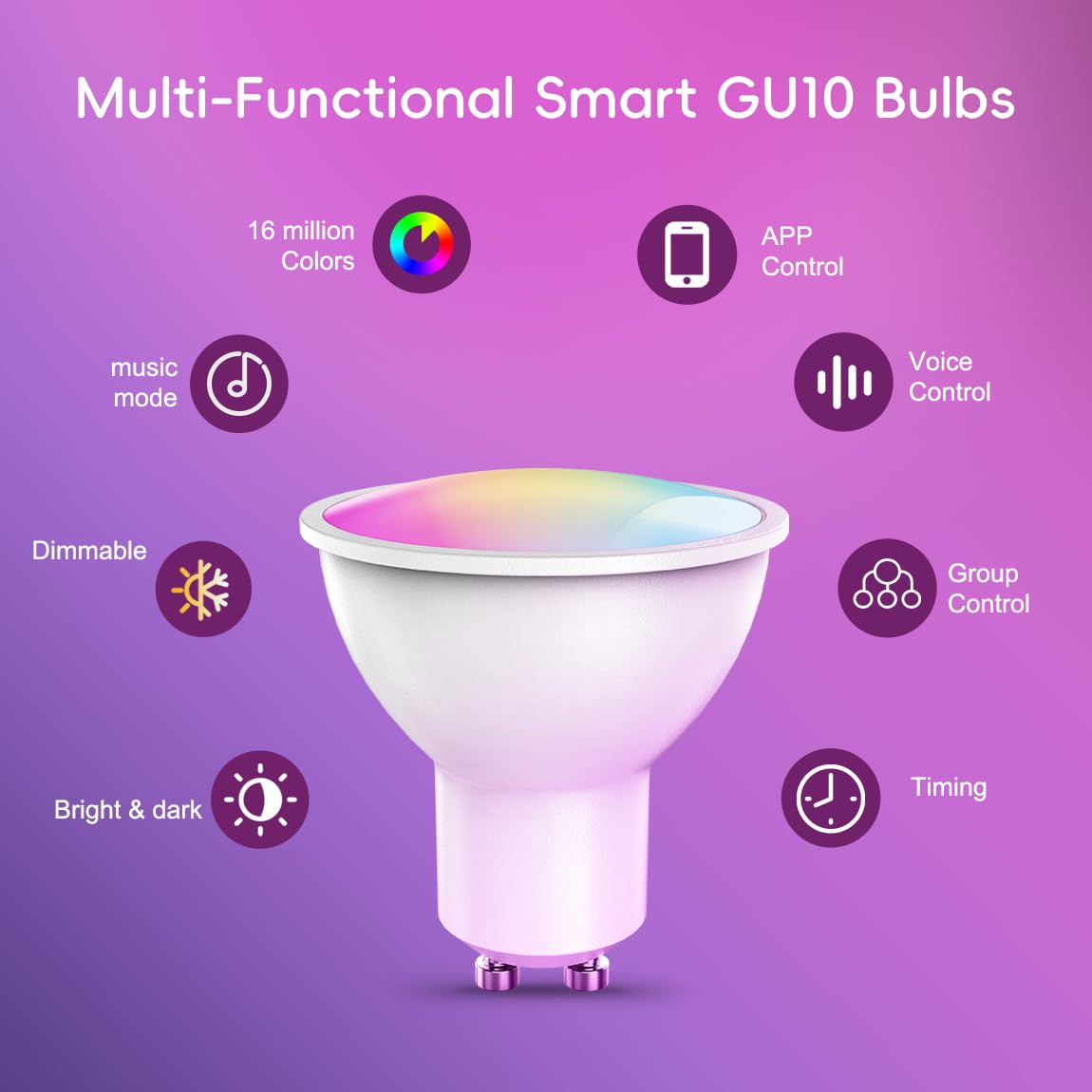 POIUYTO Lampadina LED intelligente GU10, WLAN LED RGBWW, dimmerabile, con 16 milioni di colori fai da te, 420 lm, accessori Smart Home Alexa, controllo vocale, funzionamento con Alexa, Google