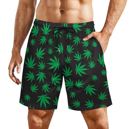 Marijuana Leaf Men's Beach Shorts with Compression Lining, Quick Dry Stretch Swimsuit2