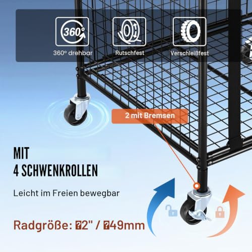 VEVOR Ballwagen Rollwagen 507 x 500 x 545 mm Sportbällen, Abschließbarer Basketballkäfig Ballkäfig, Sportausrüstung für den Innen- und Außenbereich, Rollbar Aufbewahrungswagen aus Stahl für Garagen