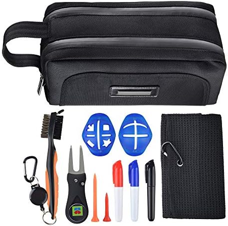 BOBOPRO Golf Accessories Gift Kit – Golf Towel,Club Brush with Groove Cleaner,Foldable Divot Repair Tool, Golf Ball Marker and Tee Holder – All in One Waterproof Golf Bag Gift for Men Women/Kids