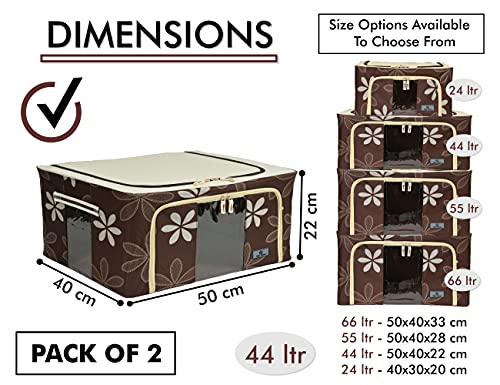 Image of Yellow Weaves Foldable Cloth Storage Box /Wardrobe Organizer, 44 LTR, 2 pieces, Brown