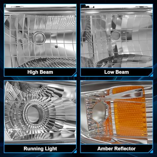 SINYATO INDUST Headlights Kit Compatibility for 1999-2002 Chevy Silverado 1500 2500/1500HD 2500HD 3500, Designed for 2000-2006 Tahoe/Suburban,Chrome Housing+ Amber Reflector,Vehicle-Specific by SINYATO INDUST - Image 5