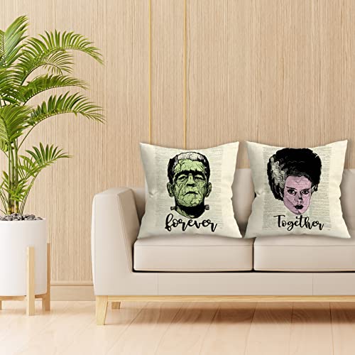 18X18 In Set Of 2 Decorative Pillowcase Halloween Gothic Couple Horror Throw Pillow Cover Gifts For Gothic Room Couch Sofa Decor, Gifts For Couples, Valentine Day (White) #TOP1