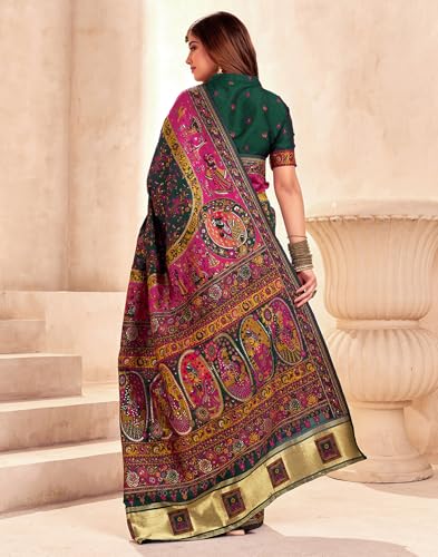 Image of SIRIL Women's Silk Kashmiri Minakari Jacquard Saree With Unstitched Blouse Piece