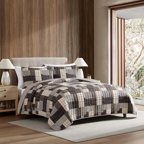 Image of Eddie Bauer - King Quilt Set, Naturally Soft Cotton Bedding w /a Lightweight Feel for All-Year Comfort, Reversible w /Matching Pillowcases, 3 Piece Bed Set (Antique Brown)
