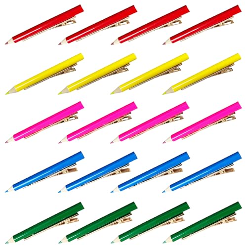 Pinzas para el pelo con diseño de lápiz, paquete de 20 unidades, colores mixtos