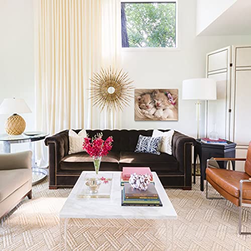 Purple Verbena Art Hd Photos Sweet Animals Cute Cat Photograph Print On Canvas Artwork Wall Decor For Home Bedroom Kid's Room Study Room Gift For Children 12X16 Inches 1 Pcs Framed Ready To Hang #TOP2