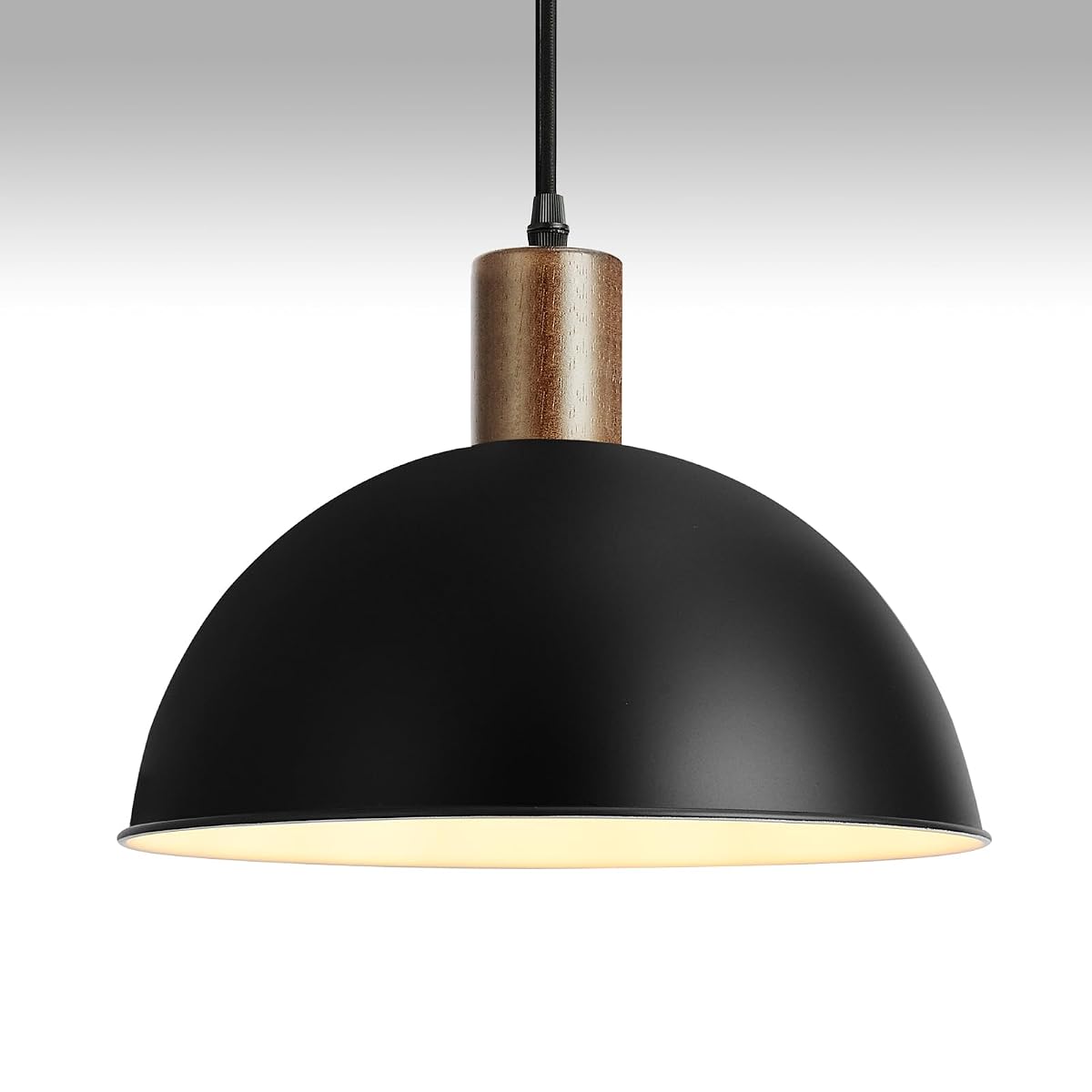 12 Inch 1-Light Solid Wood Blackpendant Lights, Modern Hammered Metal Shade