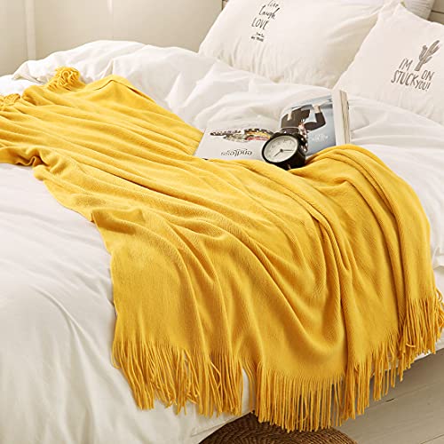 Homiest Decorative Knitted Throw Blanket With Fringe Soft & Cozy Tassel Blanket For Couch Sofa Bed (Yellow,50X60) #TOP2