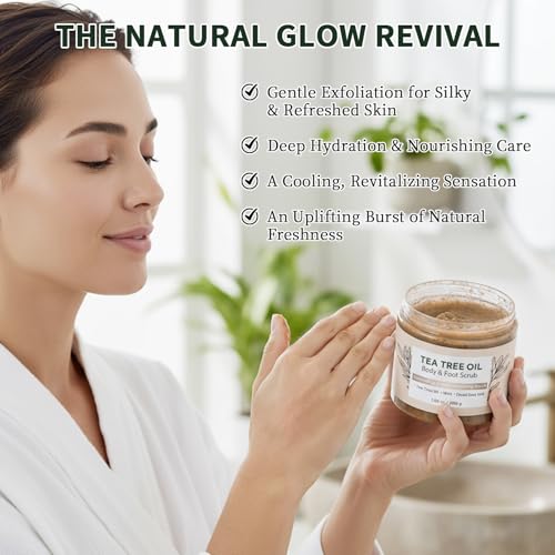Generic Tea Tree Body & Foot Scrub 7.05oz - Exfoliating & Deep Cleansing Scrub with Natural Tea Tree Oil, Mint & Dead Sea Salt - Refreshing Skin Care for Men & Women - Smooth & Revitalizing Body Scrub