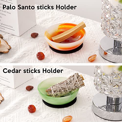 Fasolahome Incense Holder, Multi-Purpose Design Agate Incense Burner Ash Catcher With Brass 9 Holes Incense Stick Holder For Home Decor Yoga Spa Madiation (Agate Green) #TOP6