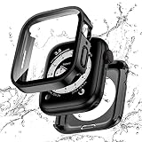 【フルカバー保護】Kawoco アップルウォッチ 防水 カバー Apple Watch SE Series 6 5 4 対応 44mm ケース 2 in 1 前後の保護 二重構造 耐衝撃 iWatch 一体型 ケース 44mm ブラック