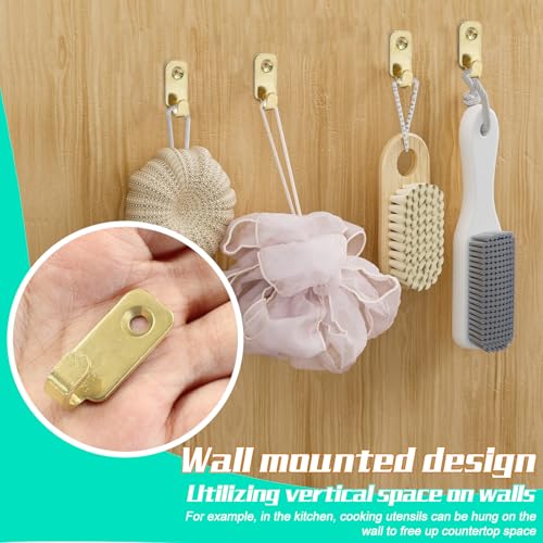Image of Zorfeter 10 Pcs Wall Mount J Hooks for Hanging, 304 Stainless Steel Heavy Duty Hanger for Mirror Picture Frames Wire Key Bag, Gold