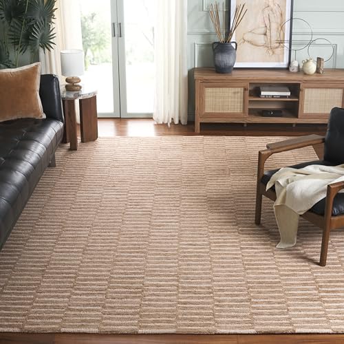 SAFAVIEH Area Rug 8x10 - Ebony Collection - Large - Beige & Brown, Handmade Wool, Ideal for Living Room, Bedroom, Office, Dining Space (EBN751B)