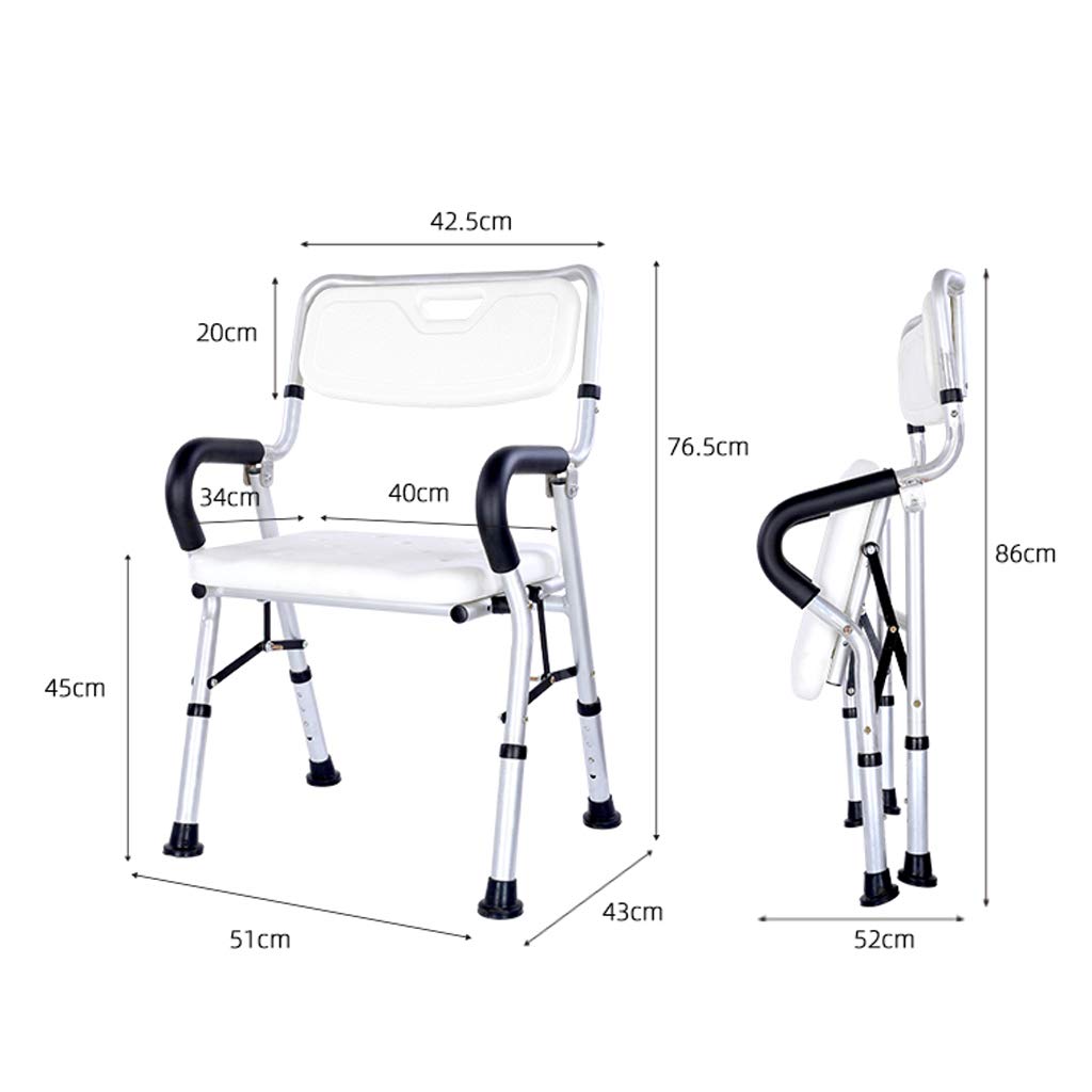 Plegar Taburete De Ducha Altura Ajustable Portátil Banco de Asiento de baño con Respaldo Apoyabrazos Bañera Ducha Elevador Silla Ayuda por discapacidad MAX. 136 kg