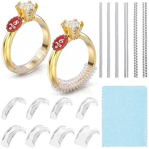 Image of Ring Sizers for Loose Rings, Invisible Size Adjuster Silicone, Guards Spacer Tightener Resizer Fitter for Women Men, Make Smaller Without Resizing Thick Band (See-Through, 14)