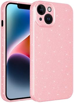 Compatible with Coverzone Apple iPhone 13 Z-Jelly Case Camera Protected Glitter Glitter Glitter Colored Glossy Silicone Cover-Light Pink