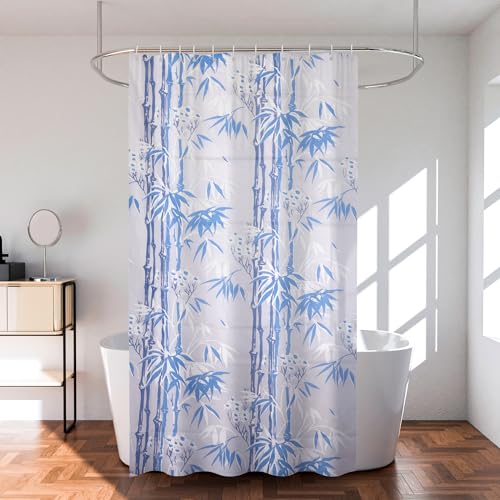 Image of Kuber Industries (Pack of 2) Shower Opaque Curtain | 7 Feet | PVC Waterproof Window Curtain | Bathroom Shower Curtain | AC Curtains | Curtains for Bathtub | 8 Rings Curtain | Bamboo Print | Blue