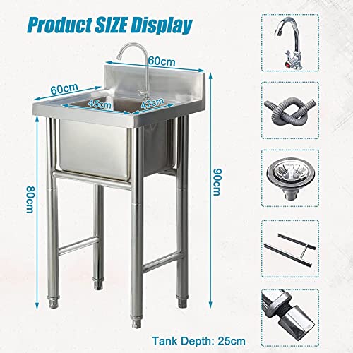 Fregadero comercial de 1 compartimento independiente de 60x60x90 cm para lavandería 3