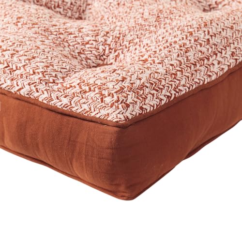 Image of Reversible 60x60x10 cm Brown Woven Quilted Floor Cushion with Cotton Filler for Seating, Patio Seat, Meditation, Yoga, Pooja, Guests, Living Room, Bedroom, Large Size 24x24x4 Inch