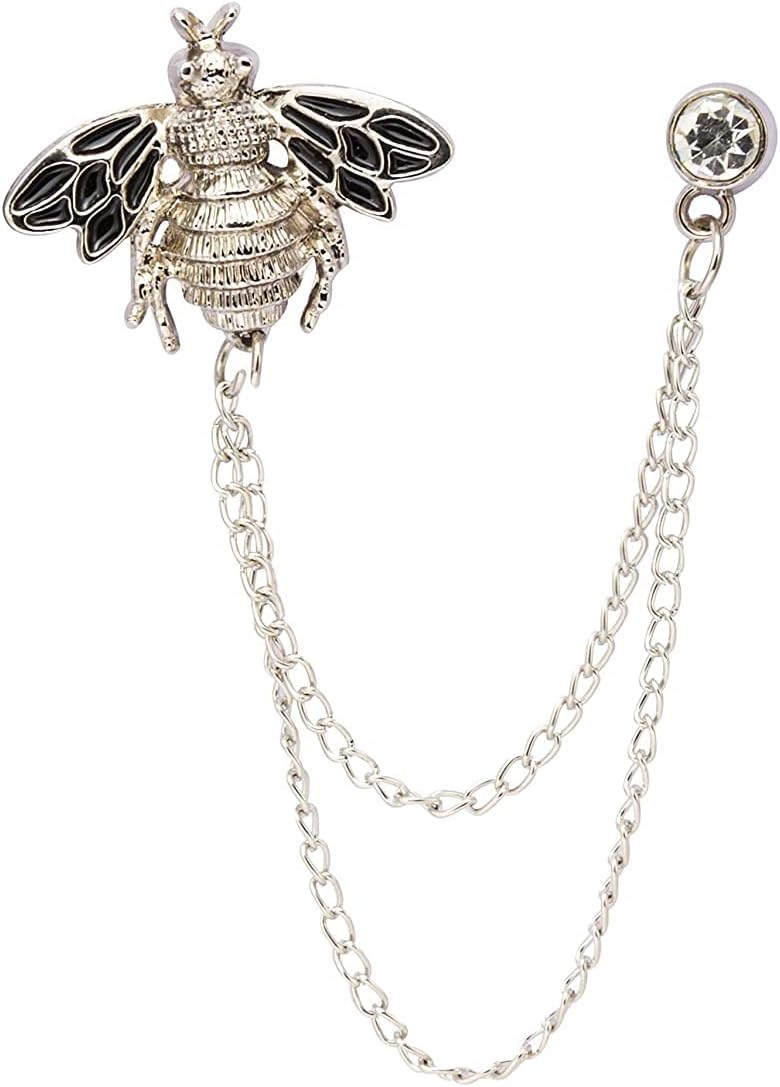 Knighthood Men's Bee With Hanging Chain Brooch Lapel Pin Silver