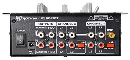 Rockville RDJ3BT 2 Channel DJ Mixer with USB, Bluetooth, Talkover, 4 Line Inputs