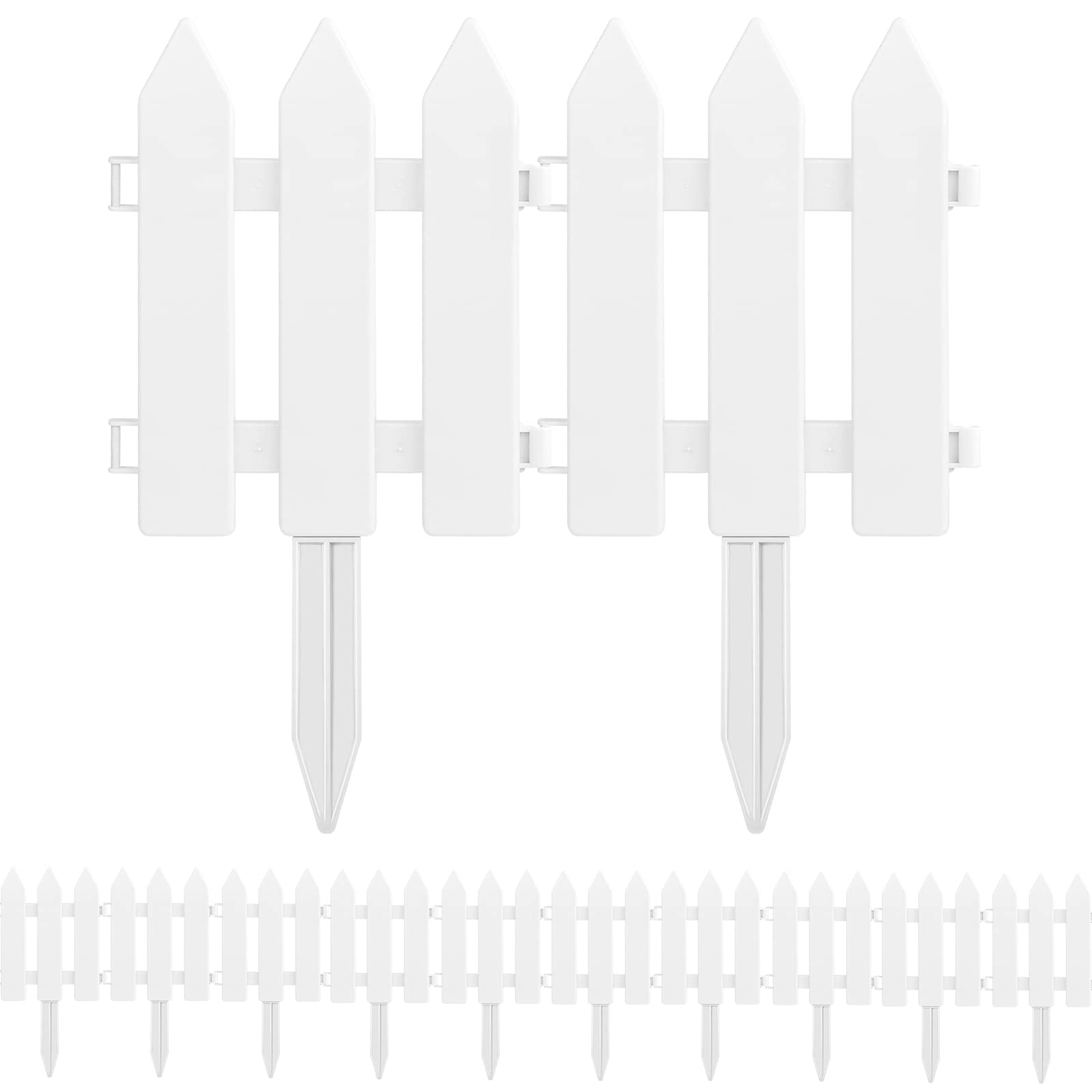Bordure clôture pelouse plastique blanc PLULON, lot 6 pièces pour parterres fleurs