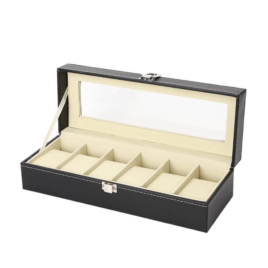 ANVLOJRIH KYUSAR Watch Box Watch Organizer PU Leather Watch Box Watches Display Lockable Storage Box With Glass Lid Watch Display Watch Case Watch Holder (Blue : 6 Slots)
