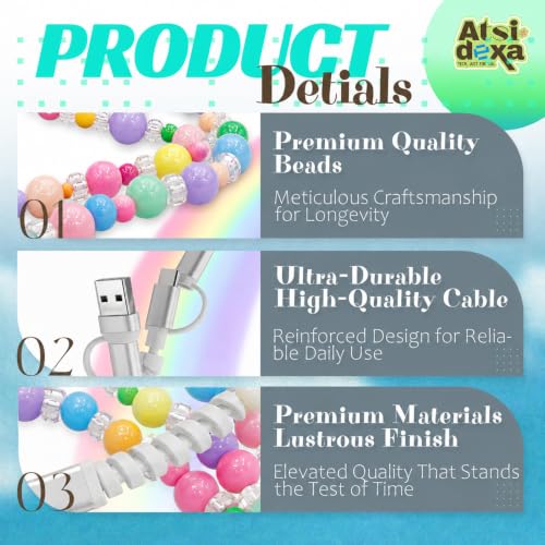 Image of 4-in-1 Beaded Charging Cable, MFi Certified, Works with CarPlay, 3.3FT 60W Fast Charger Cord for iPhone 17 /16 /15 /14 /13 /12 /11, iPad, Samsung, Android and More (Candy Pop)