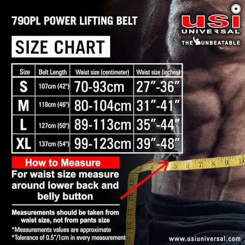 USI Universal Power Lifting Belt, 790PL (Light 6mm Thickness, Black) Weight Lifting Belt for Men & Women Weightlifting Competition Workout Training Weight Support Belt Made of Thick Leather