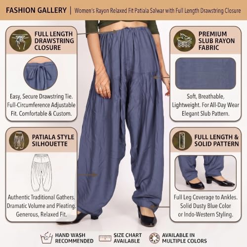 Image of FASHION GALLERY Women's Rayon Relaxed Fit Patiala Salwar with Full Length Drawstring Closure Type and Flexible Waist | Patiala Pant for Woman Free Size Fit Upto XXL