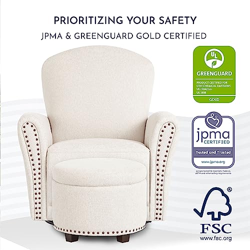 Image of Evolur Vienna Swivel Glider with Ottoman, FSC Certified, Greenguard Gold and JPMA Certified Glider Rocking Chair, 360 Swivel Motion, Ergonomic Design Nursery Glider, Sweet Cream