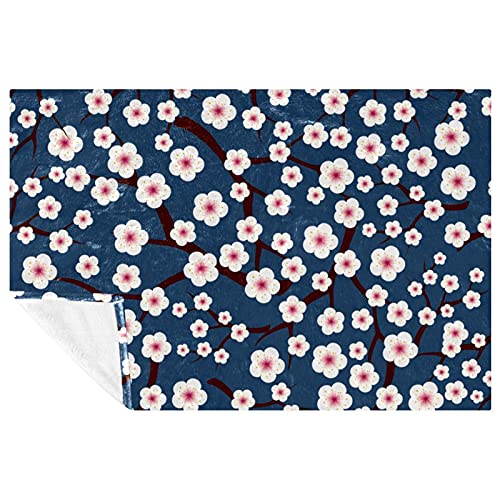 Couverture douce motif fleurs de prunier 150x100 cm pour lit et canapé