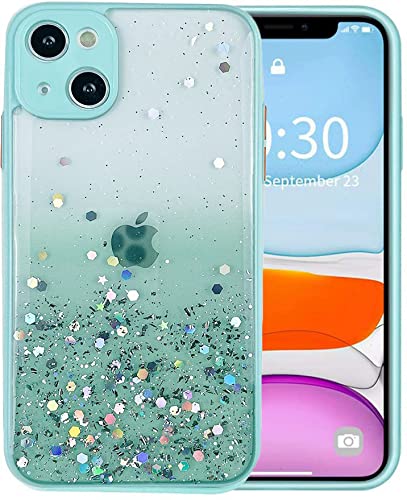 VONZEE® Case Compatible with iPhone 13 (6.1 inch), Non Moving Glitter Cover for Girls & Women Soft TPU Shockproof Anti Scratch Drop Protection Cover (Mint Green)