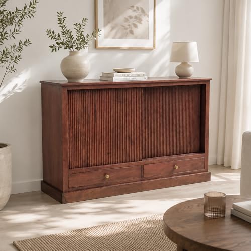 Image of The Attic Velora Cabinet, Solid Wood, Honey Finish, Kitchen and Living Room Storage